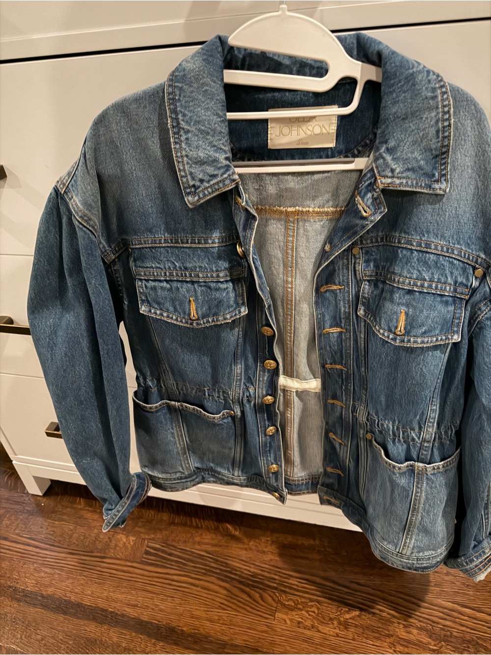 Ulla Johnson Odette Blue Denim Jacket with Gold Buttons - Picture 2 of 7